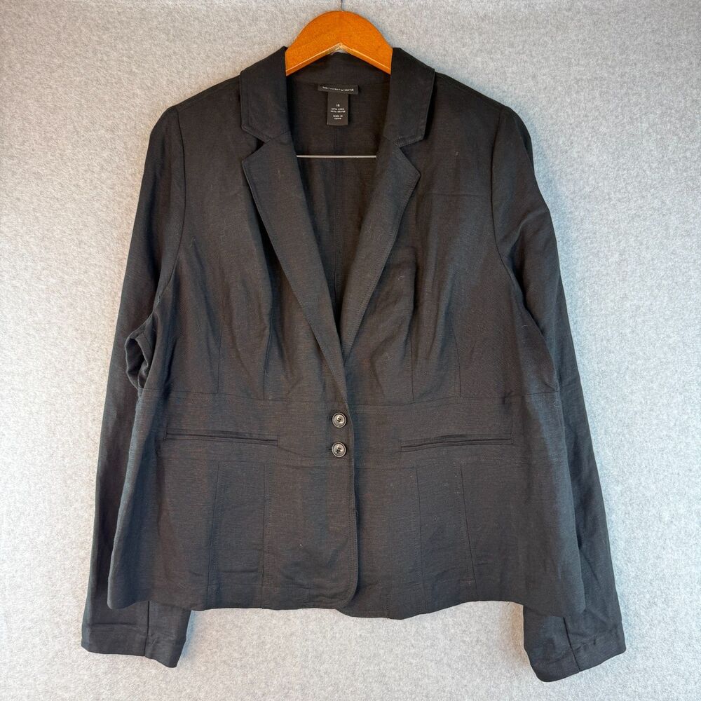 Lane Bryant Black Linen Button Up Blazer Lagenlook/Boho/Quier Luxury Size 16